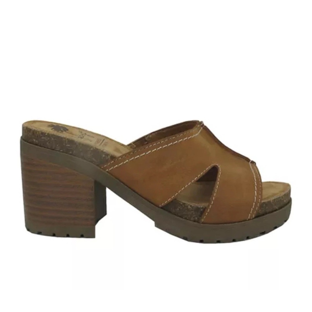 Jellypop Womens Size 8M Lagoon Lug Slide Sandals Chunky Heel Y2K Tan